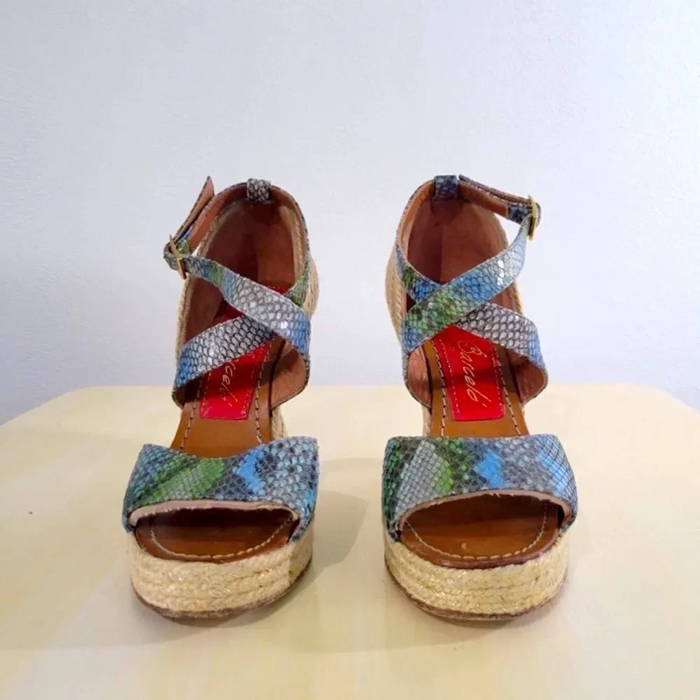 Paloma Barcelo Snakeskin Espadrille Wedge Sandals